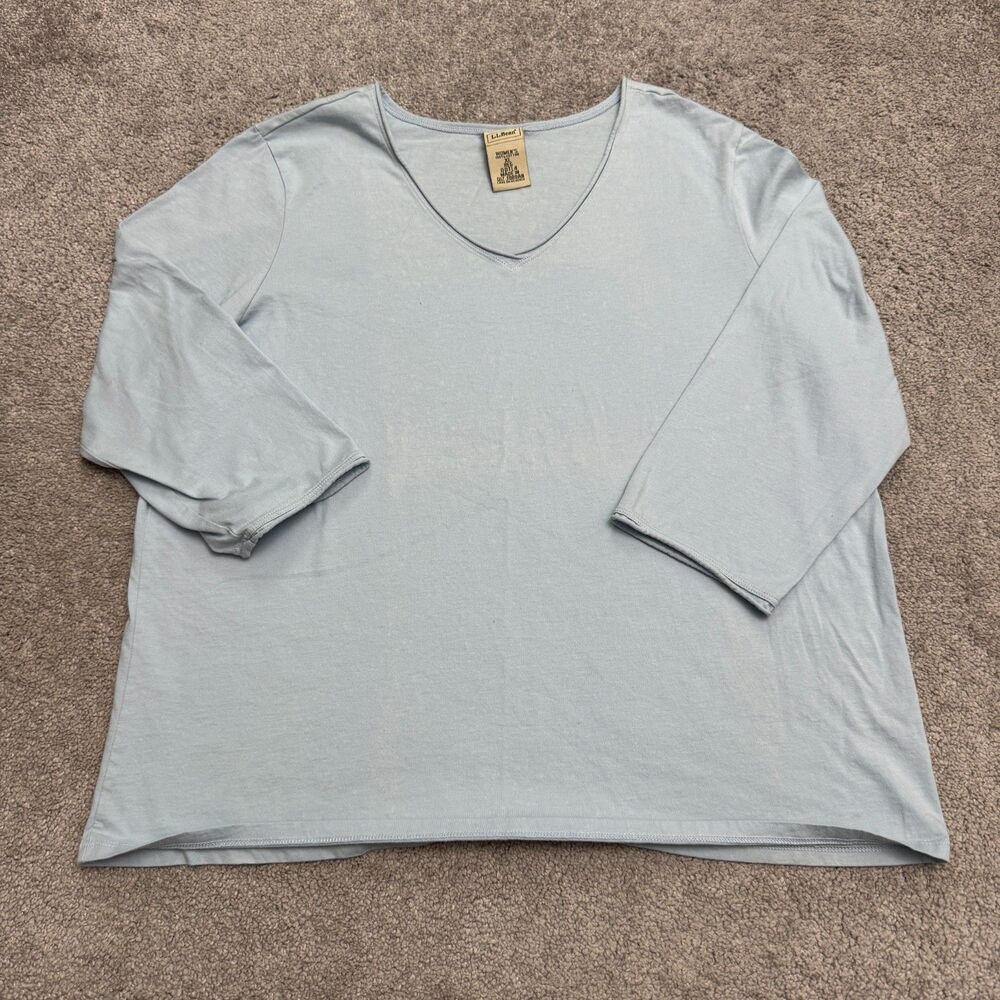 L.L.Bean Basic V-Neck 3/4 Sleeve T-Shirt Top Womens XL Light Blue 100% Cotton